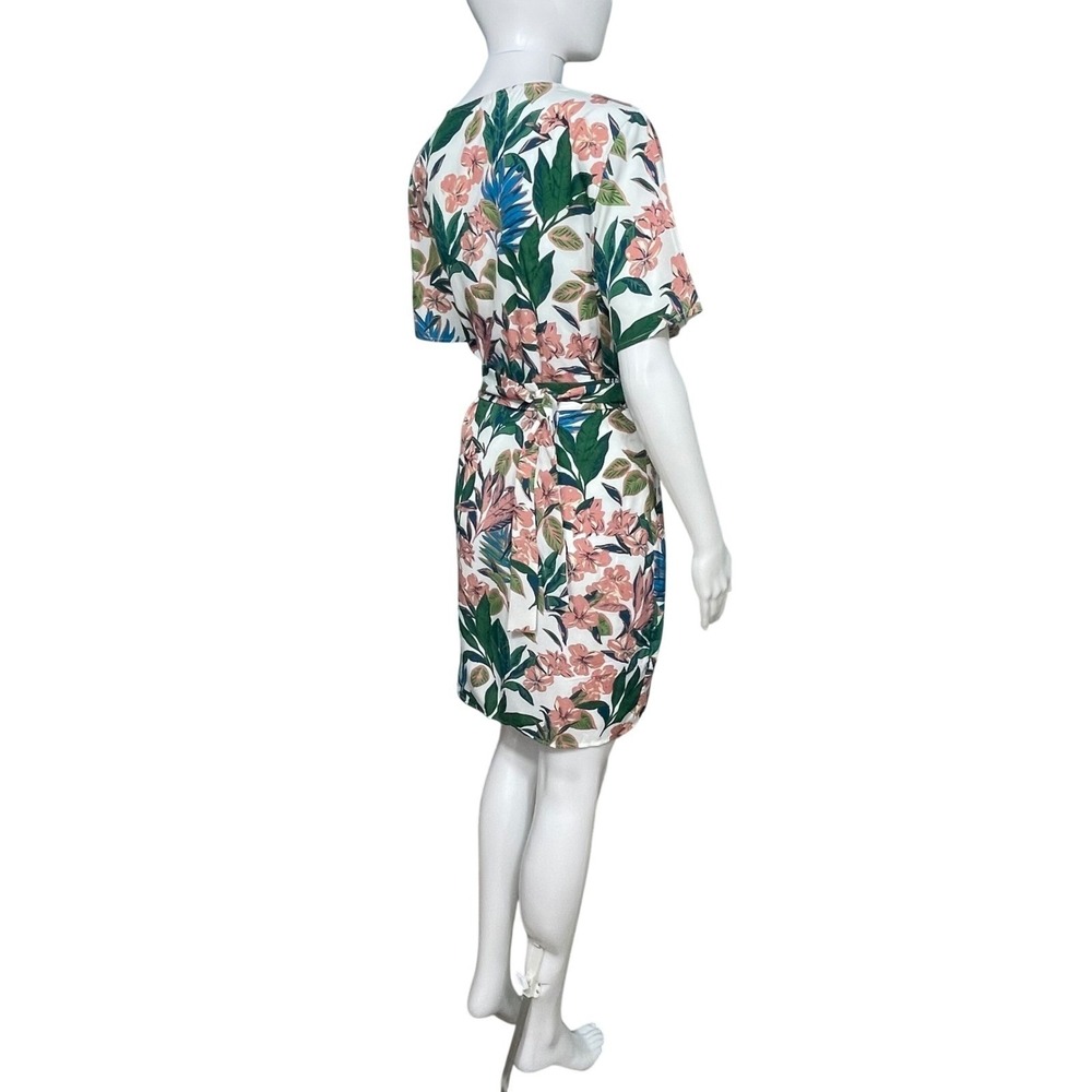 NWT XL Tropical Floral Wrap Island Beach Resort Wedding Guest Dress Short Sleeve - Picture 4 of 9
